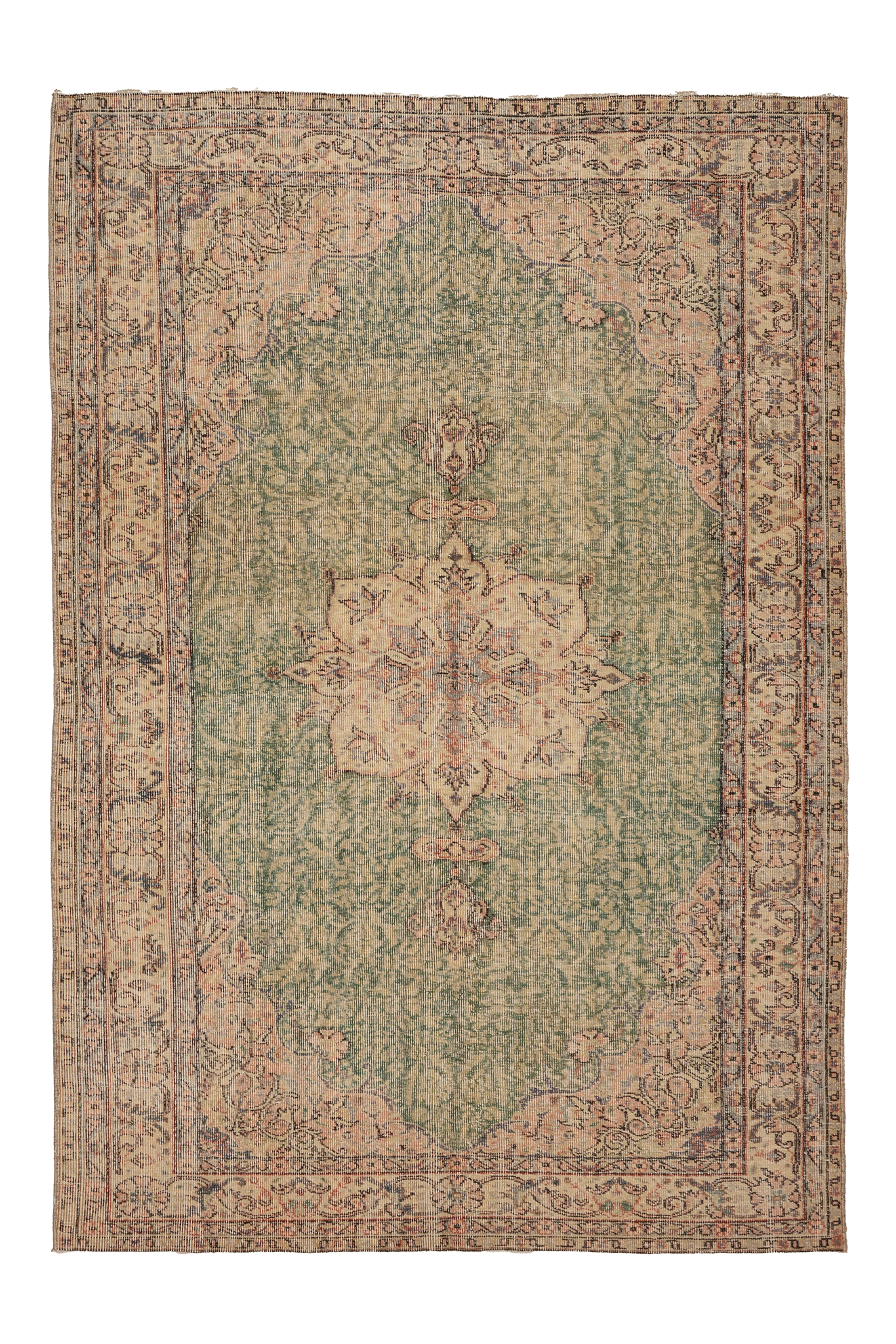 Vintage Isparta Turkish Area Rug 5x8 ft — Green & Beige Floral (No. 38351)