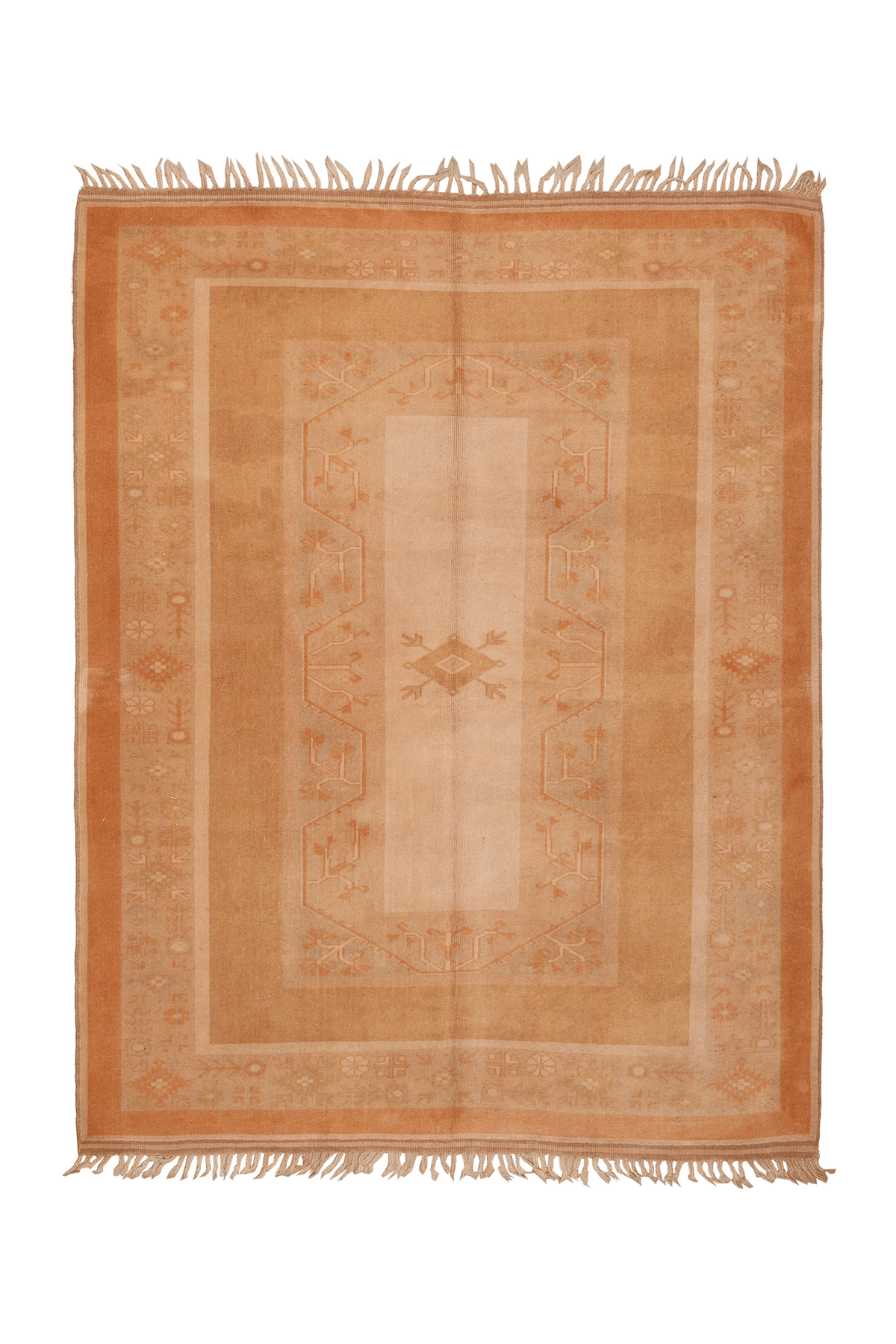 Vintage Muğla Turkish Area Rug 5x7 ft — Orange & Beige Geometric