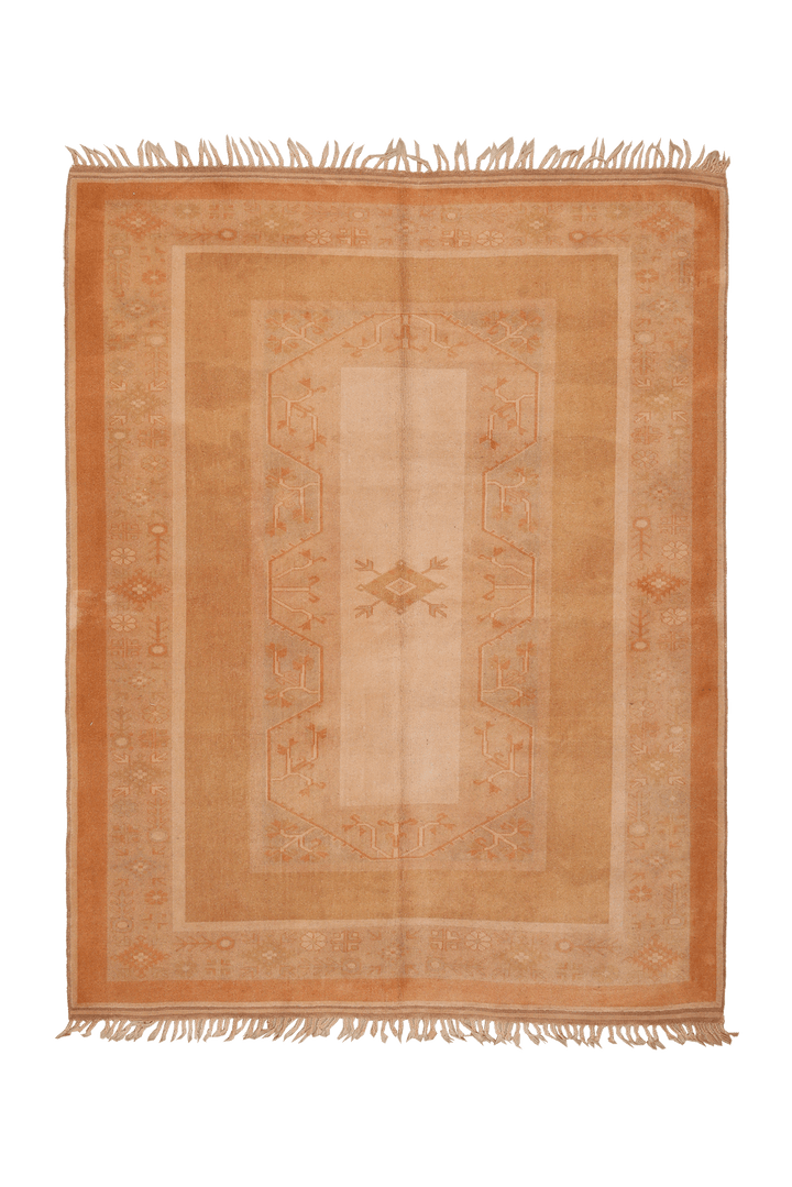 Vintage Muğla Turkish Area Rug 5x7 ft — Orange & Beige Geometric