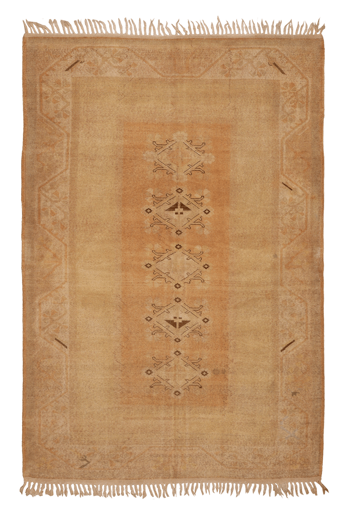 Vintage Muğla Turkish Area Rug 5x8 ft — Beige & Brown Geometric