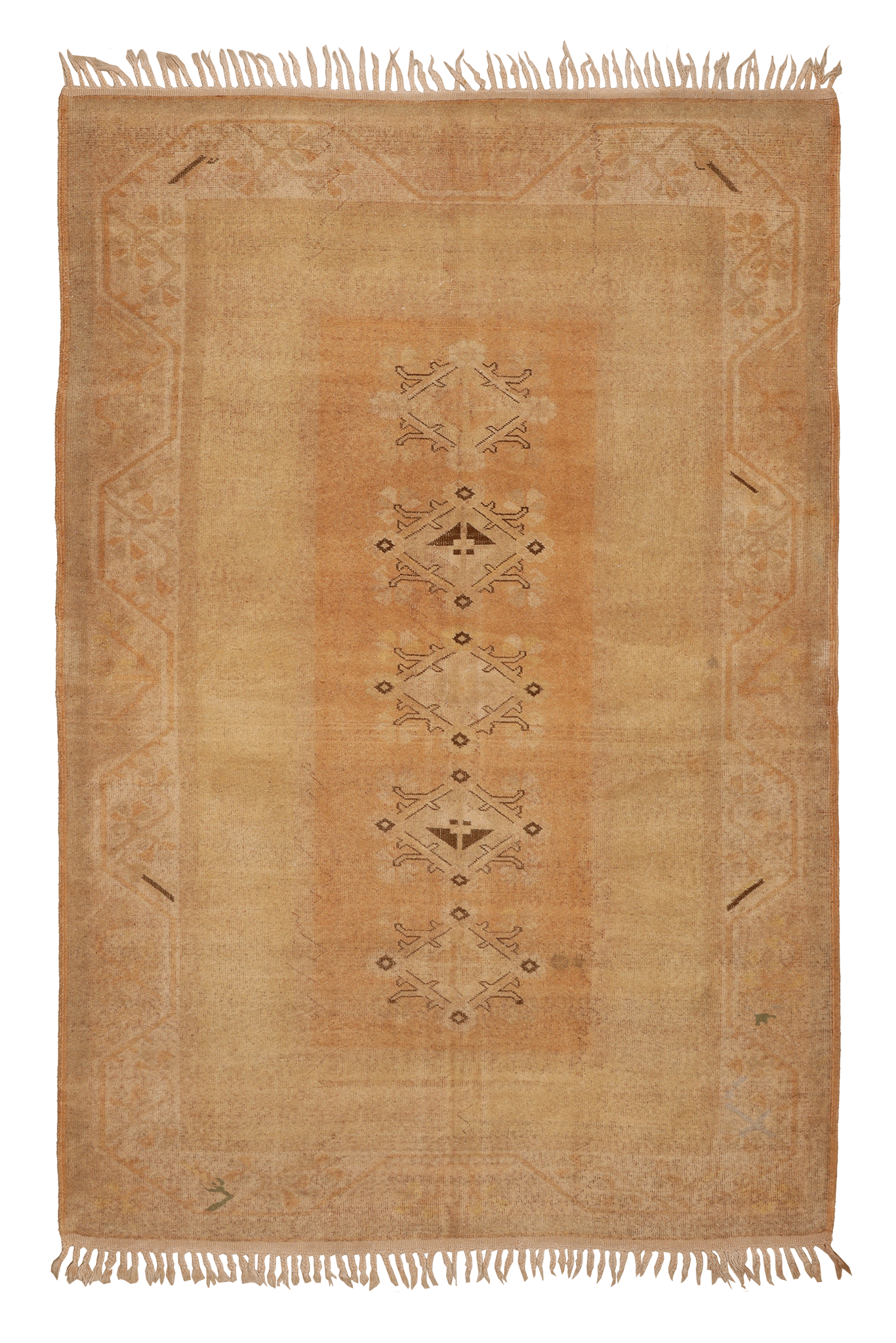 Vintage Muğla Turkish Area Rug 5x8 ft — Beige & Brown Geometric
