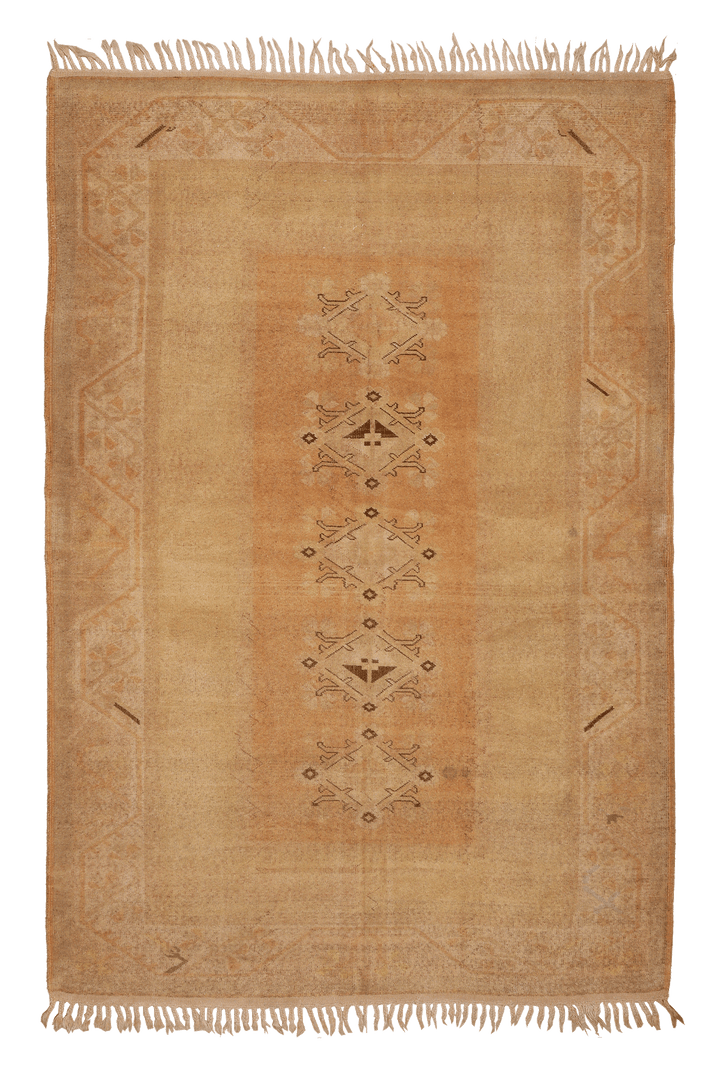 Vintage Muğla Turkish Area Rug 5x8 ft — Beige & Brown Geometric