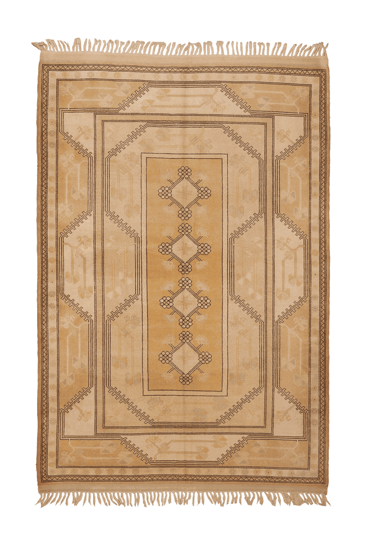 Vintage Muğla Turkish Area Rug 5x8 ft — Beige & Brown Geometric