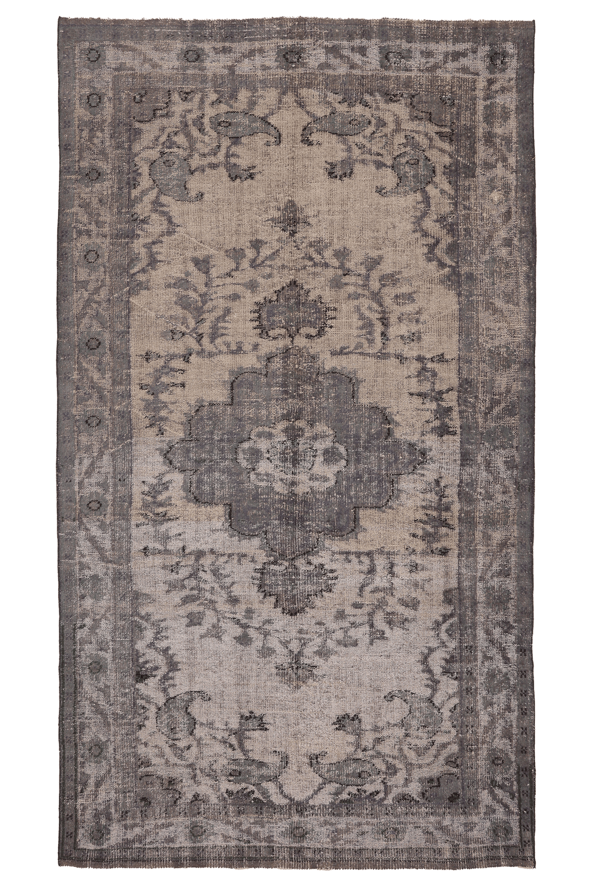 Vintage Manisa Turkish Area Rug 5x10 ft — Gray & Beige Floral