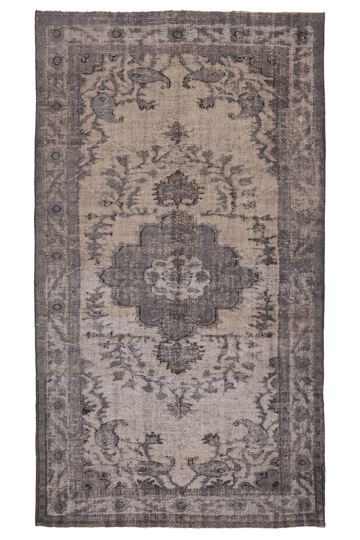 Vintage Manisa Turkish Area Rug 5x10 ft — Gray & Beige Floral