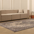 Vintage Manisa Turkish Area Rug 5x10 ft — Gray & Beige Floral