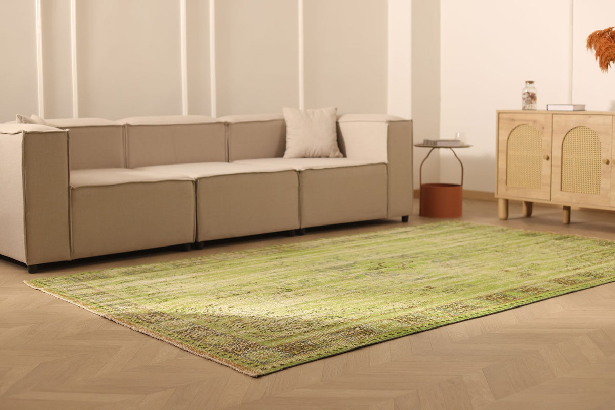Vintage Manisa Turkish Area Rug 6x10 ft — Green & Beige Floral