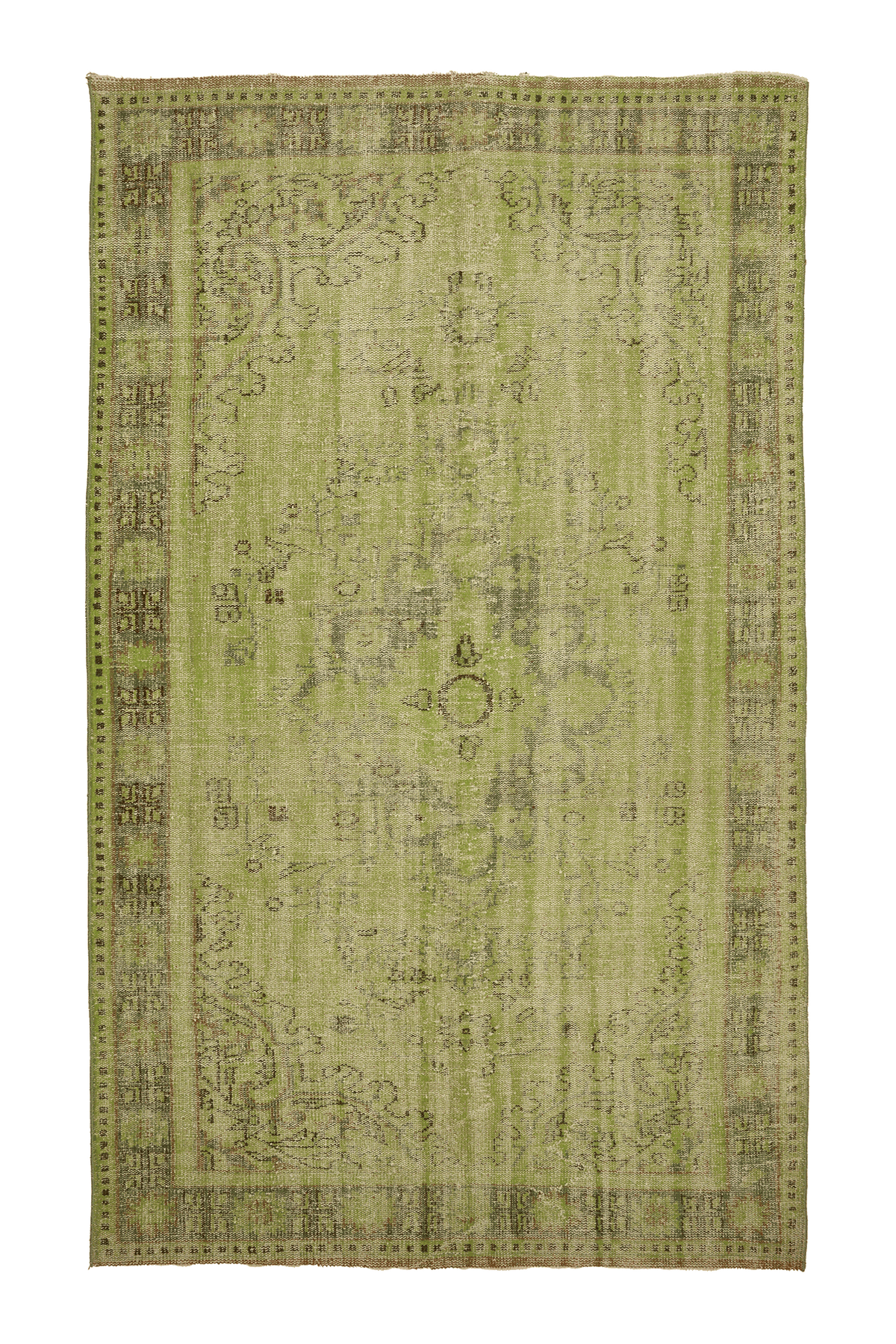 Vintage Manisa Turkish Area Rug 6x10 ft — Green & Beige Floral