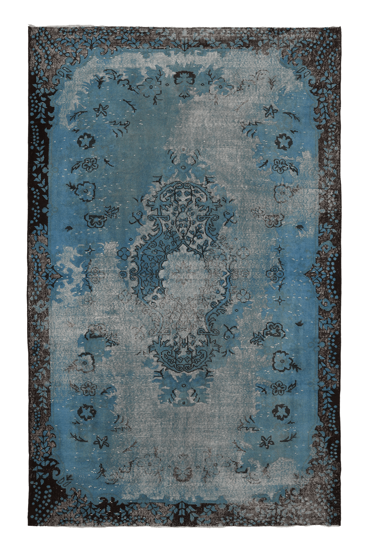 Vintage Isparta Turkish Area Rug 6x9 ft — Blue & Gray Floral (No. 38526)