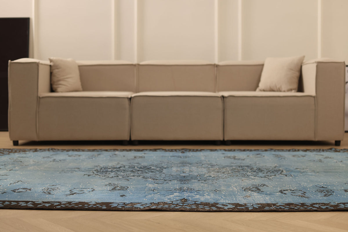 Vintage Isparta Turkish Area Rug 6x9 ft — Blue & Gray Floral (No. 38526)