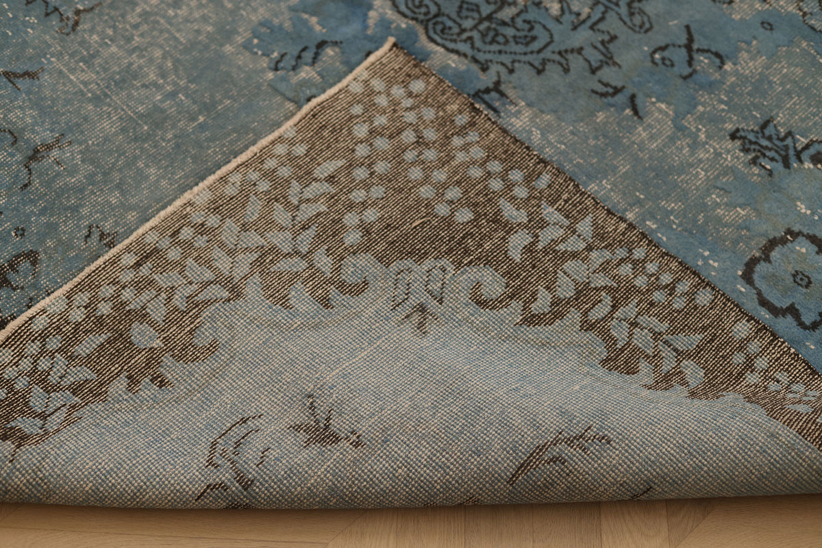 Vintage Isparta Turkish Area Rug 6x9 ft — Blue & Gray Floral (No. 38526)