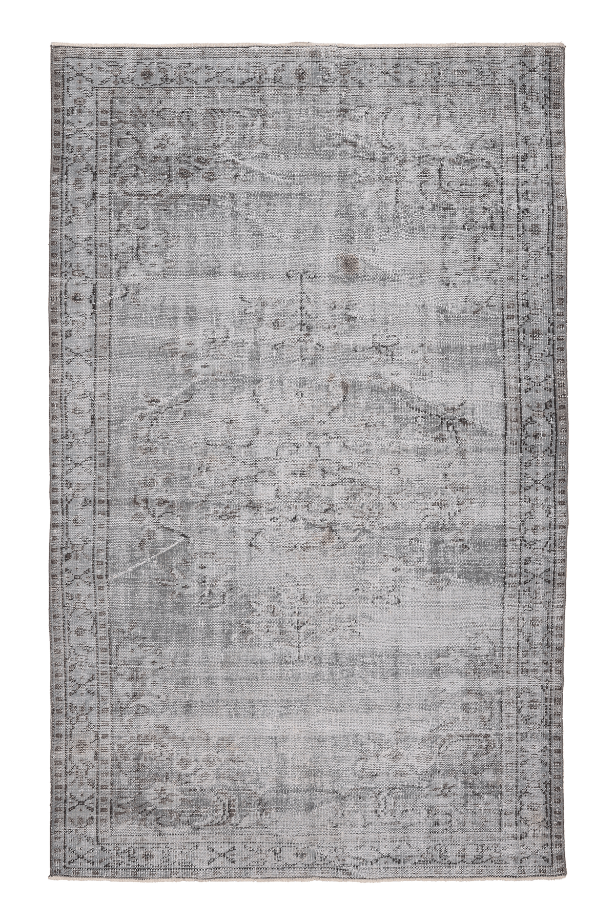 Vintage Manisa Turkish Area Rug 5x8 ft — Gray Distressed