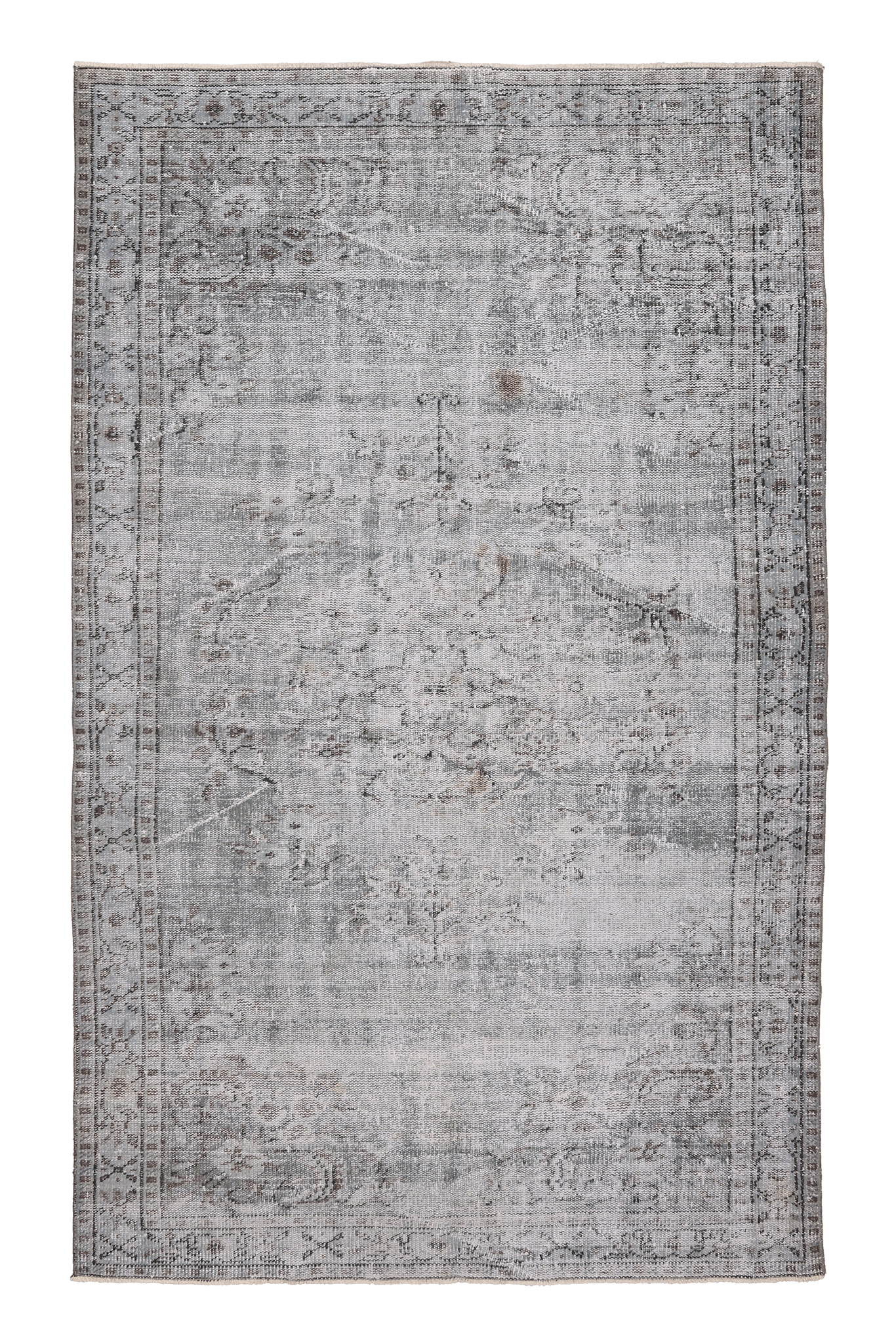 Vintage Manisa Turkish Area Rug 5x8 ft — Gray Distressed