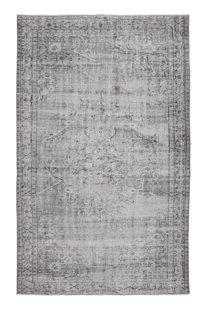 Vintage Manisa Turkish Area Rug 5x8 ft — Gray Distressed
