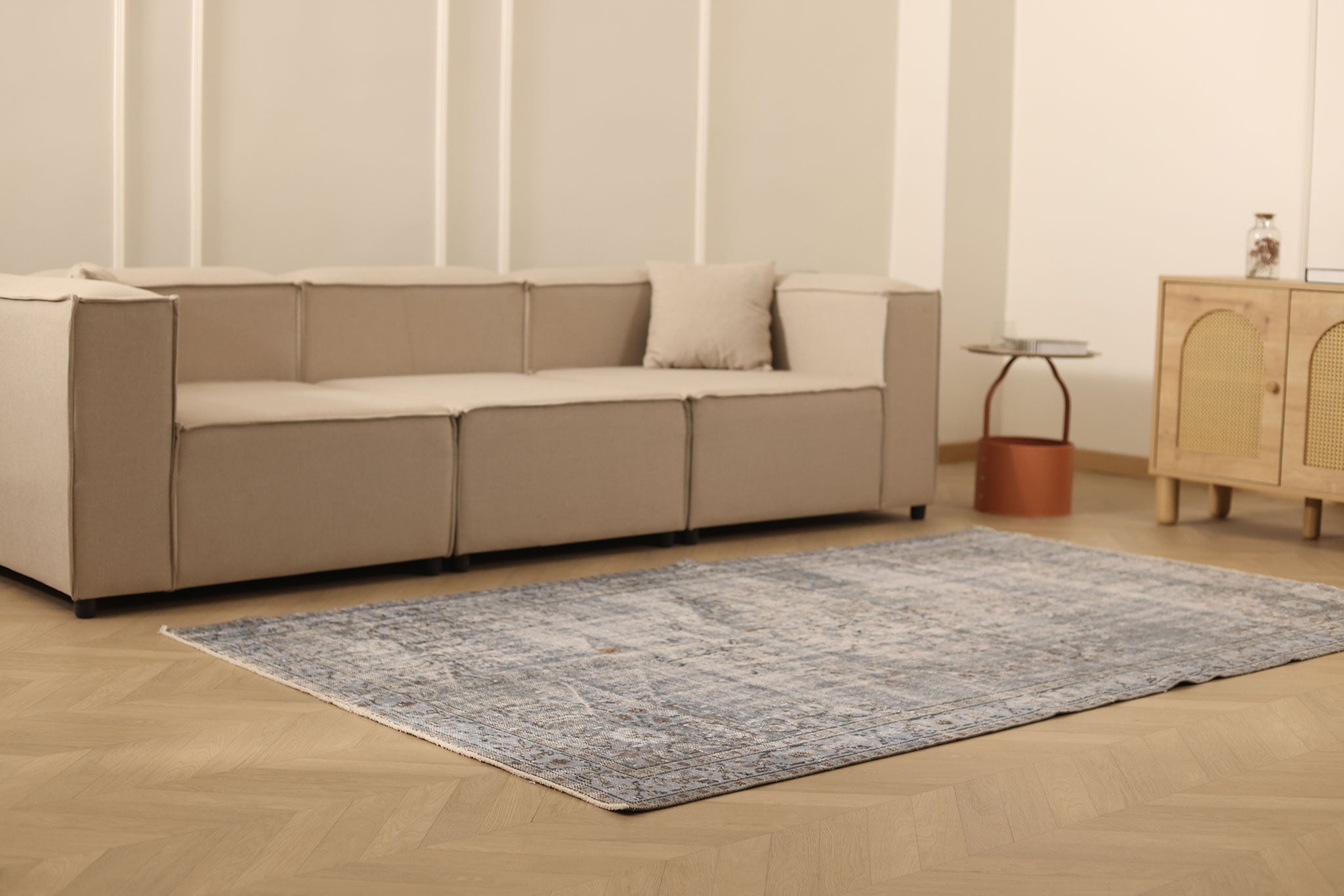 Vintage Manisa Turkish Area Rug 5x8 ft — Gray Distressed