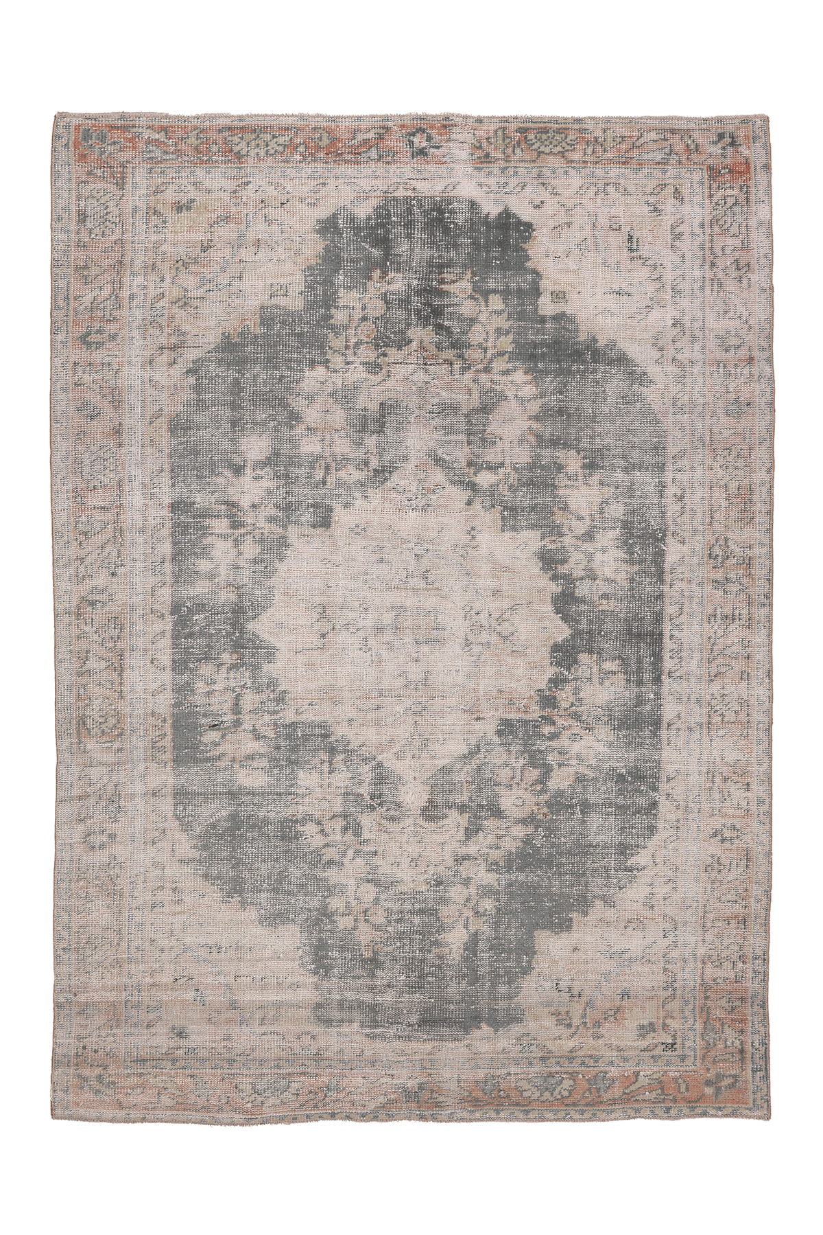 Vintage Manisa Turkish Area Rug 6x8 ft — Gray & Beige Distressed (No. 38585)