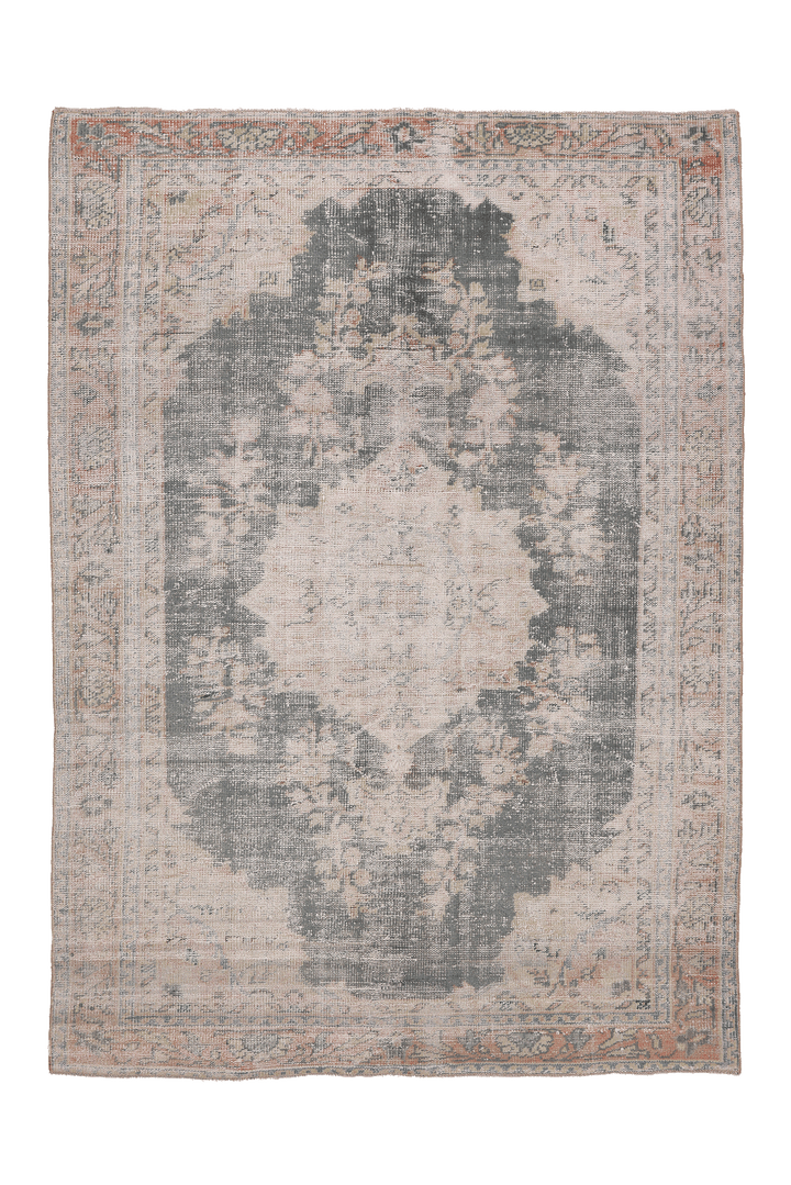 Vintage Manisa Turkish Area Rug 6x8 ft — Gray & Beige Distressed (No. 38585)