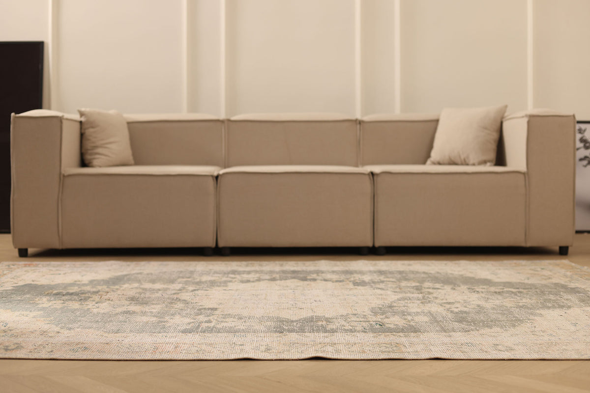 Vintage Manisa Turkish Area Rug 6x8 ft — Gray & Beige Distressed (No. 38585)