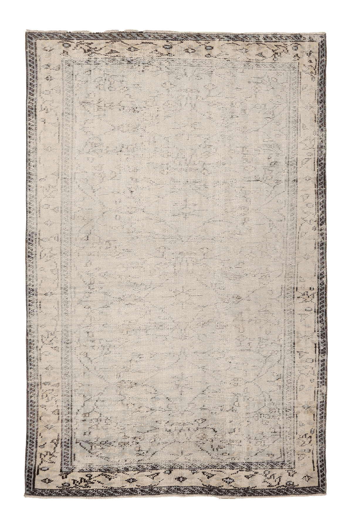 Vintage Manisa Turkish Area Rug 5x8 ft — Beige & Gray Distressed