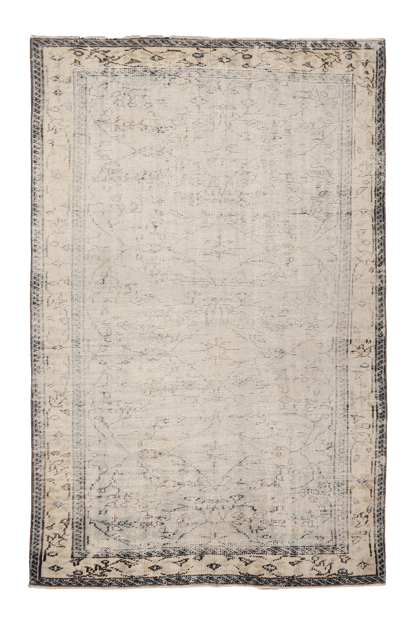 Vintage Manisa Turkish Area Rug 5x8 ft — Beige & Gray Distressed