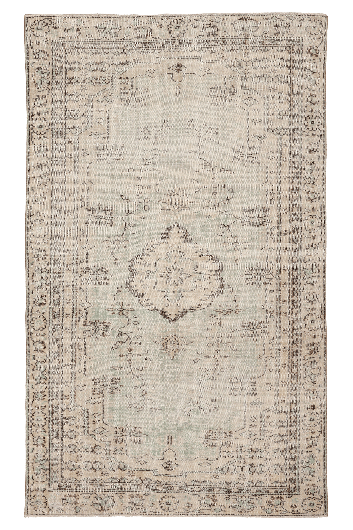 Vintage Manisa Turkish Area Rug 5x8 ft — Beige & Gray Floral (No. 38591)