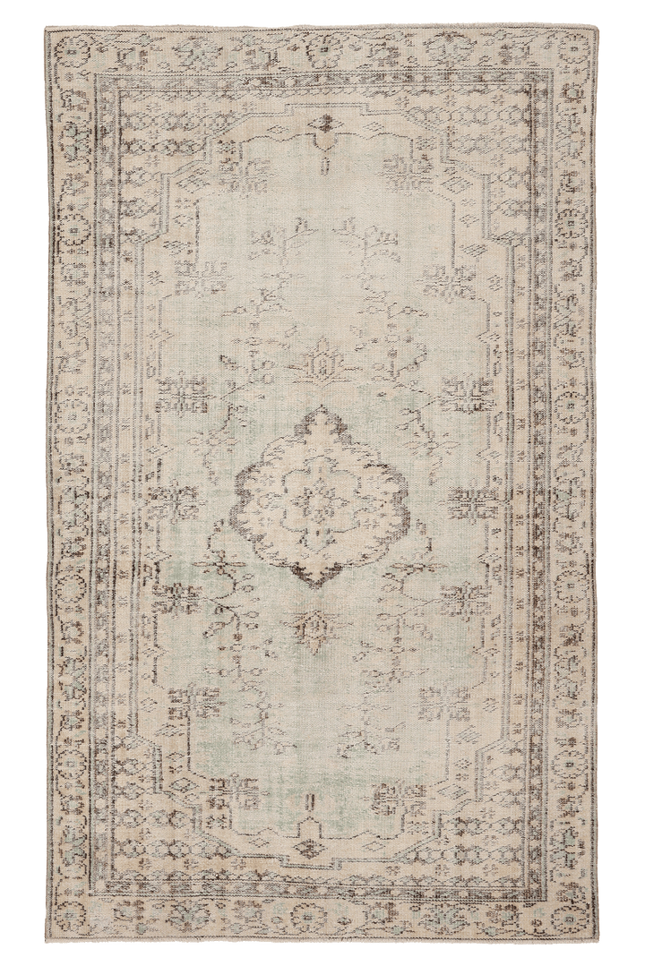Vintage Manisa Turkish Area Rug 5x8 ft — Beige & Gray Floral (No. 38591)