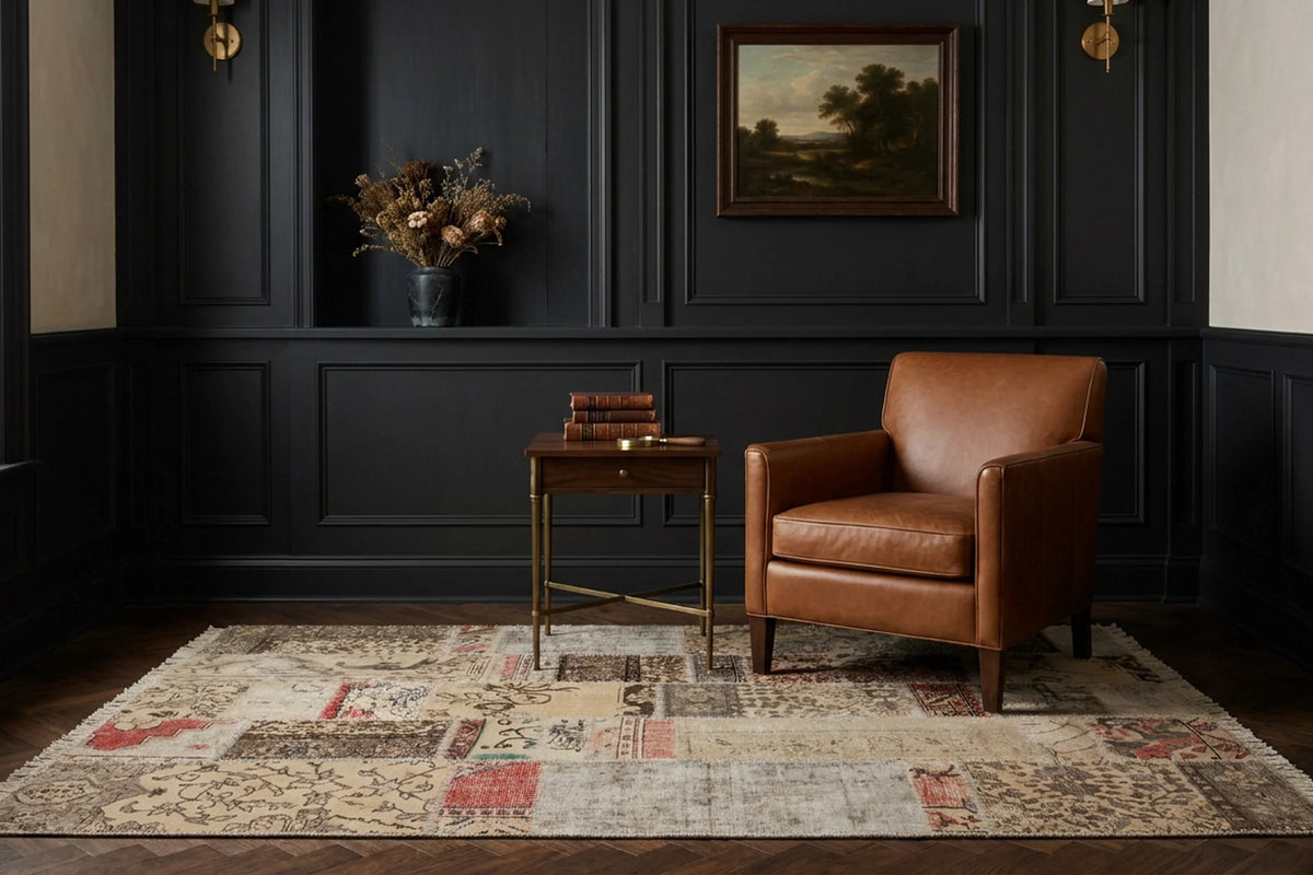 Patchwork Area Rug in a styled room