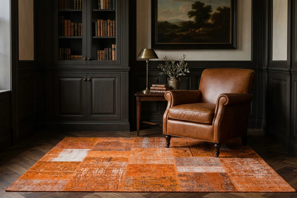 Patchwork Area Rug in a styled room