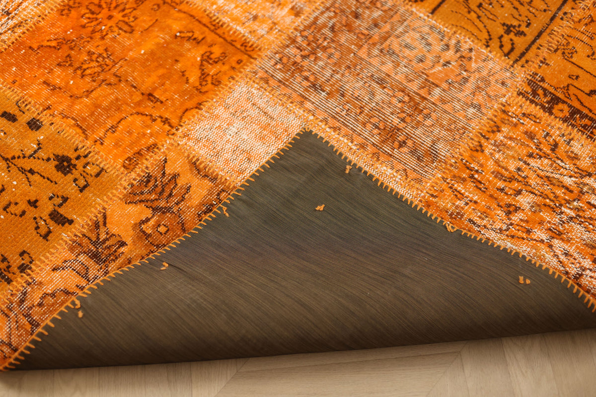 Vintage Turkish Area Rug 6x6 ft — Orange Patchwork