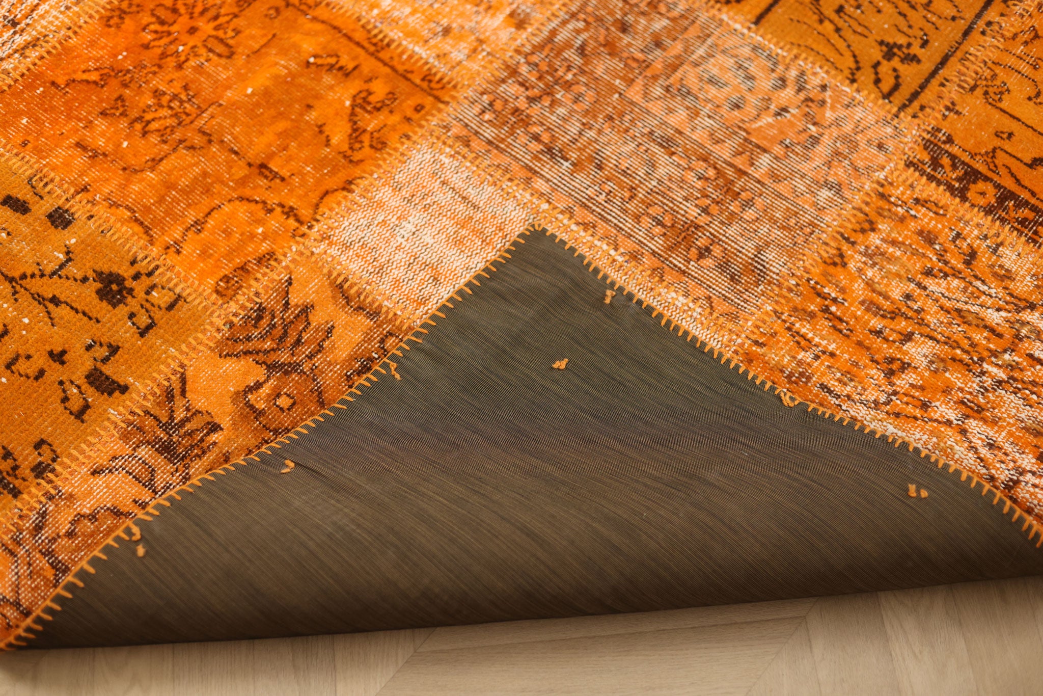 Vintage Turkish Area Rug 6x6 ft — Orange Patchwork