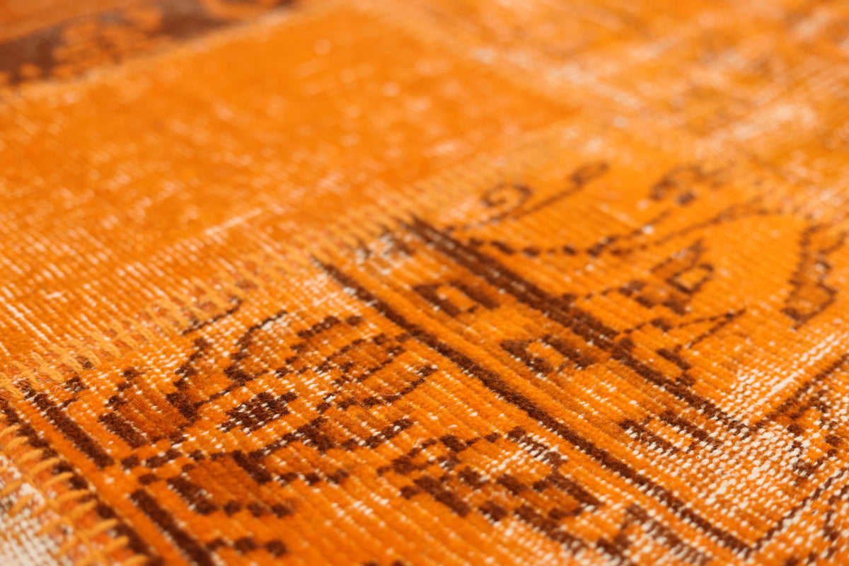 Vintage Turkish Area Rug 6x6 ft — Orange Patchwork