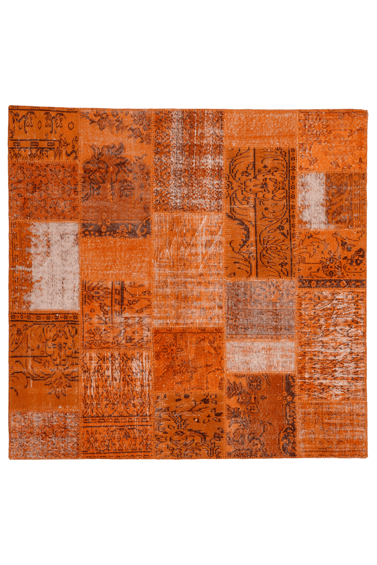Vintage Turkish Area Rug 6x6 ft — Orange Patchwork