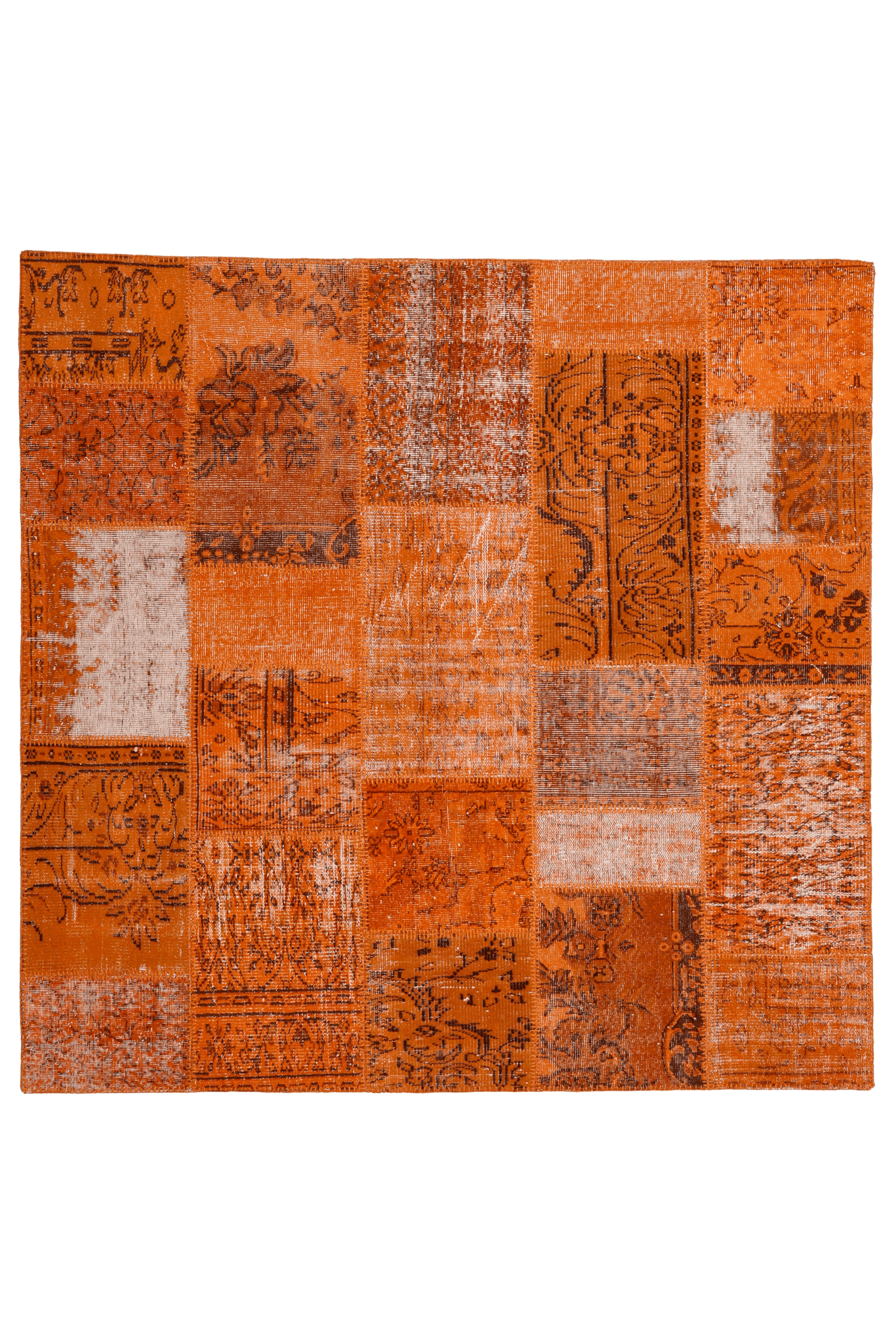Vintage Turkish Area Rug 6x6 ft — Orange Patchwork