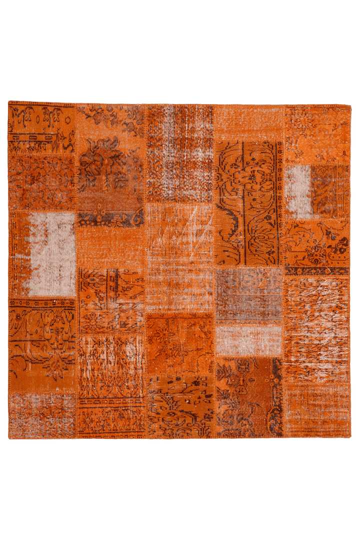 Vintage Turkish Area Rug 6x6 ft — Orange Patchwork
