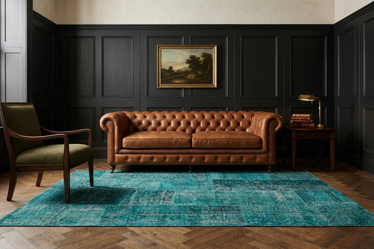 Patchwork Area Rug in a styled room