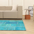 Vintage Turkish Area Rug 5x7 ft — Blue Patchwork (No. 38607)