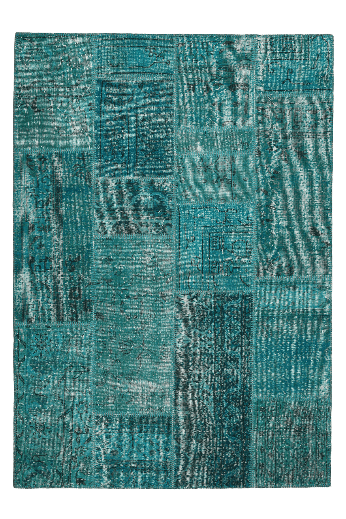 Vintage Turkish Area Rug 5x7 ft — Blue Patchwork (No. 38607)