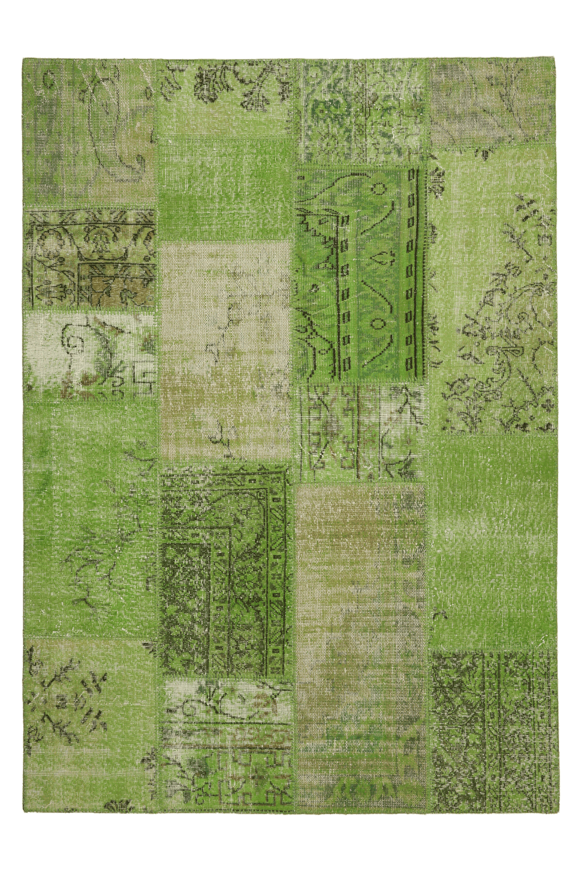 Vintage Turkish Area Rug 5x7 ft — Green Patchwork (No. 38610)