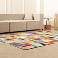 5x8 ft handmade Turkish patchwork area rug with vibrant multicolored floral patterns in wool and cotton.