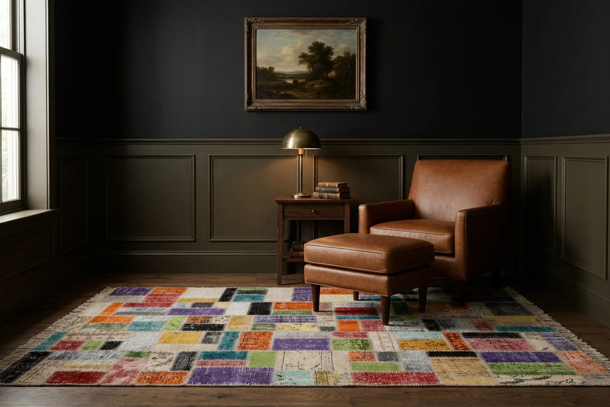 Patchwork Area Rug in a styled room