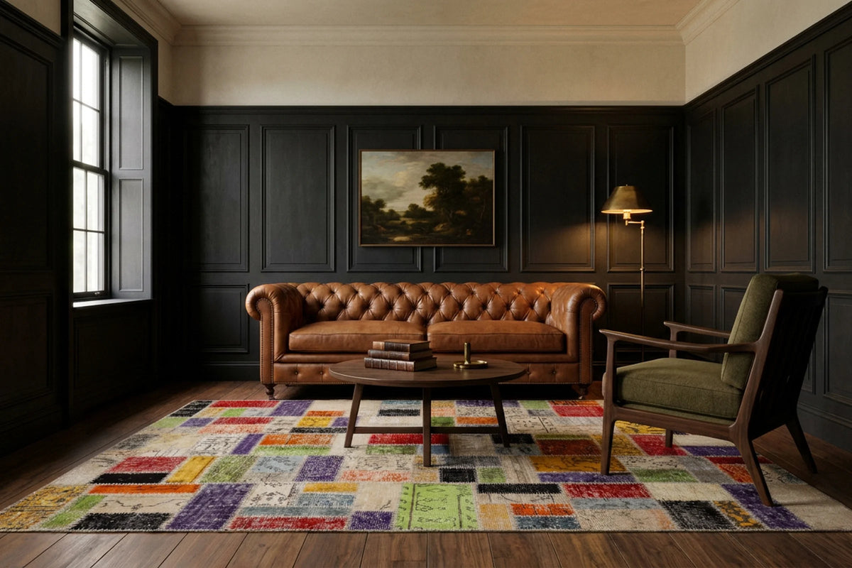 Patchwork Area Rug in a styled room