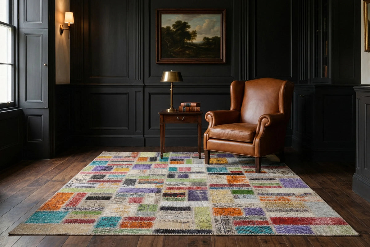 Patchwork Area Rug in a styled room