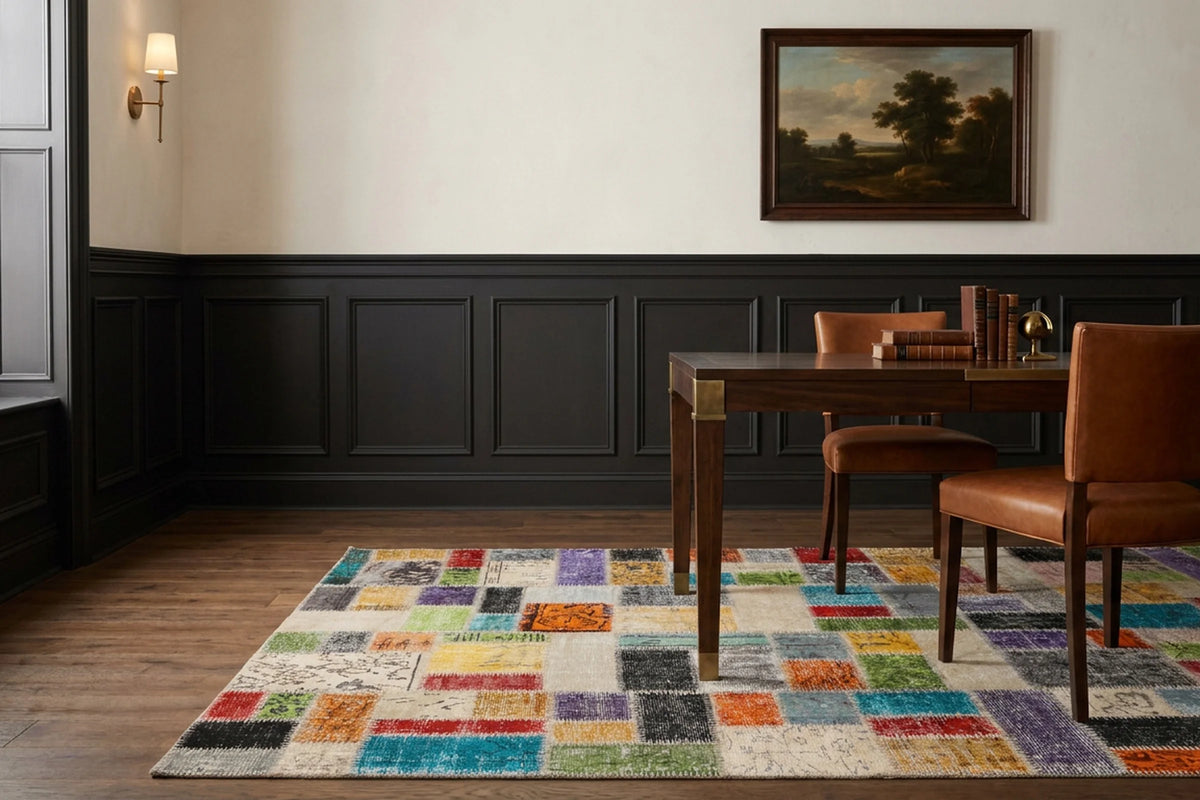 Patchwork Area Rug in a styled room