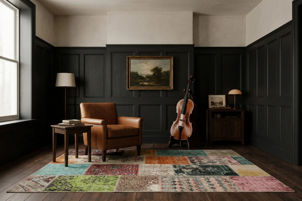 Patchwork Area Rug in a styled room