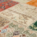 Handmade 5x7 ft vintage Turkish patchwork rug featuring colorful floral patterns in wool and cotton.