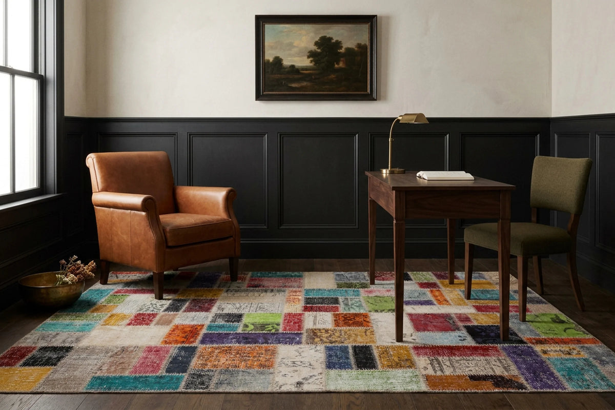 Patchwork Area Rug in a styled room