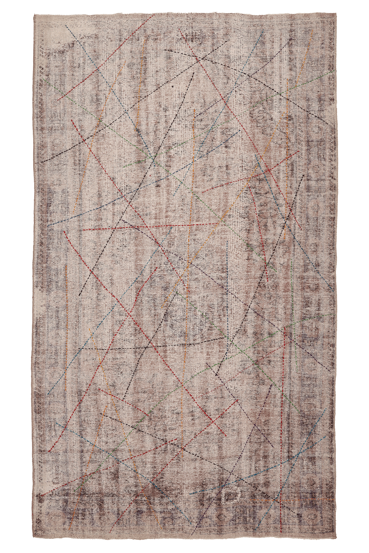 Vintage Manisa Turkish Area Rug 5x10 ft — Beige & Gray Geometric