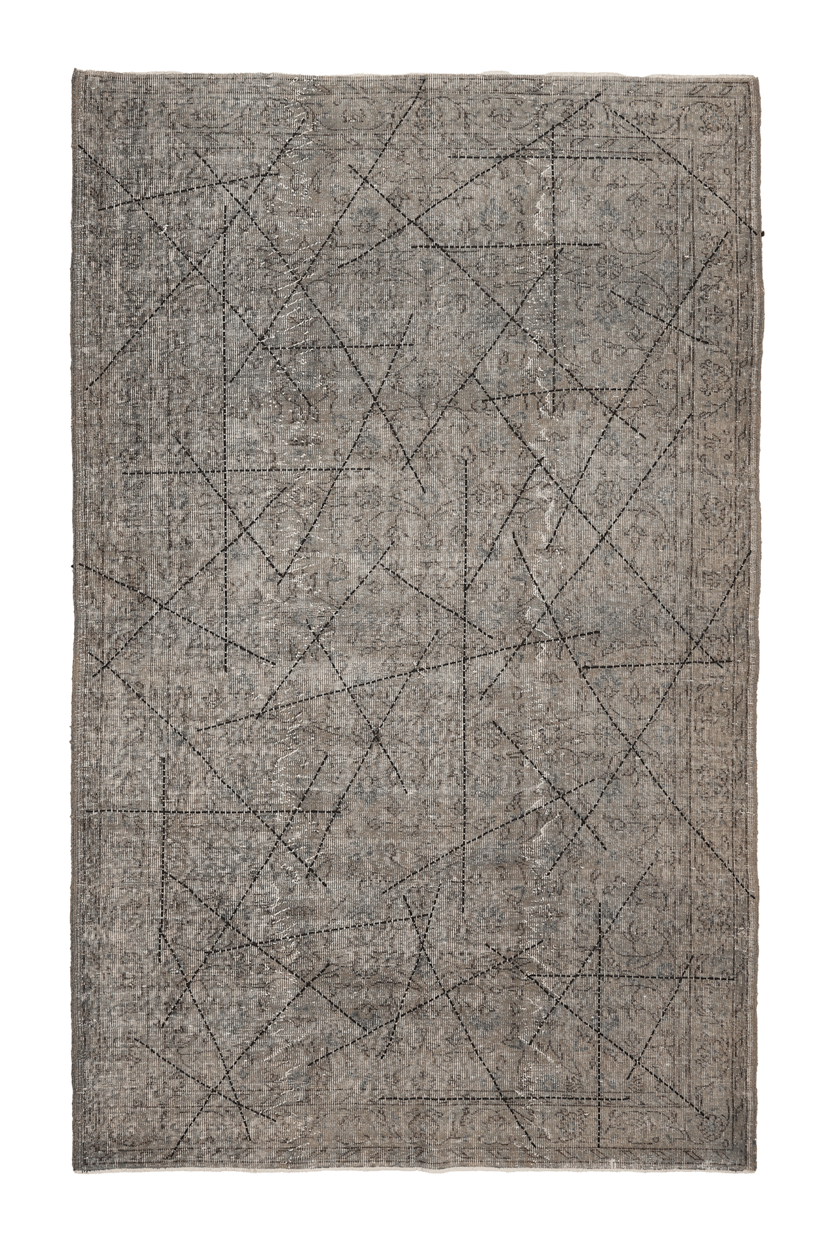 Vintage Isparta Turkish Area Rug 5x9 ft — Gray & Beige Geometric