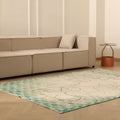 Vintage Manisa Turkish Area Rug 6x8 ft — Green & White Distressed