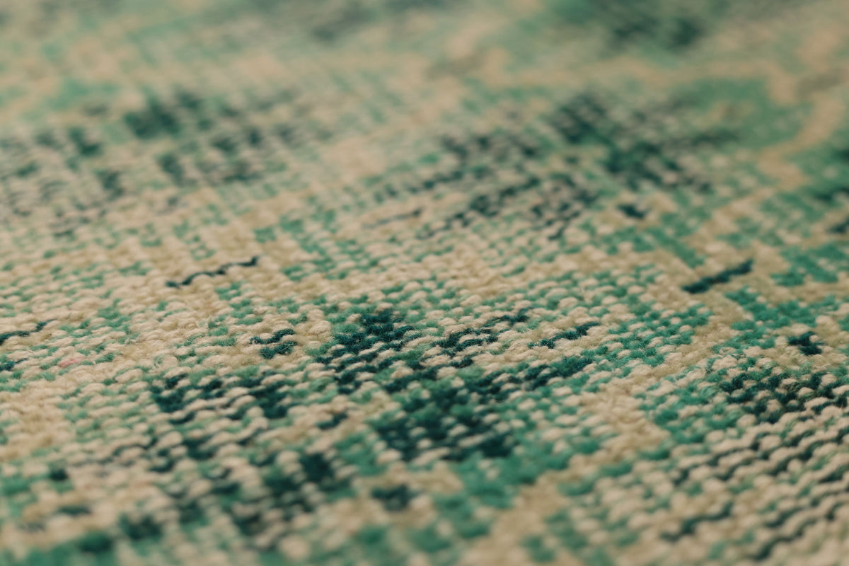 Vintage Manisa Turkish Area Rug 6x8 ft — Green & White Distressed